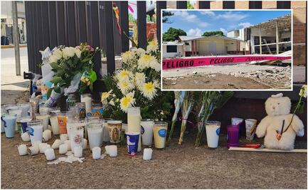Con flores, peluches y velas colocan altar por víctimas del desplome de iglesia en Tamaulipas