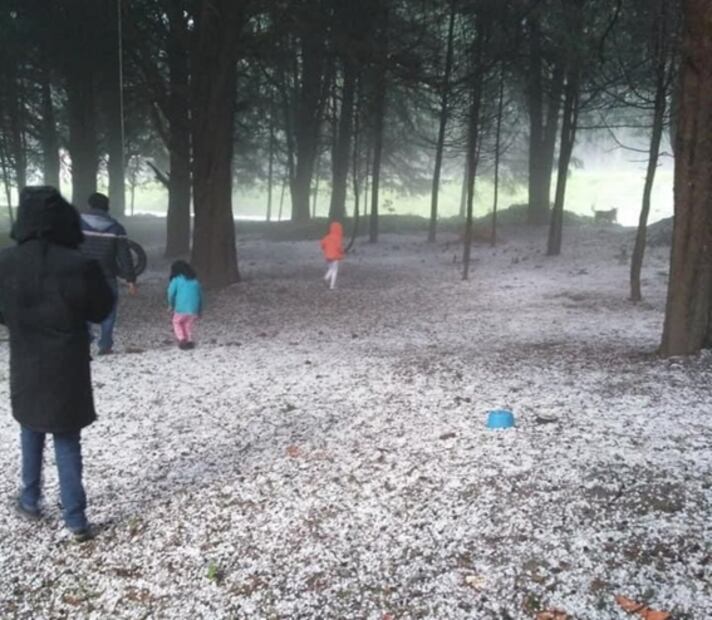 Granizada pinta de blanco carretera México-Toluca