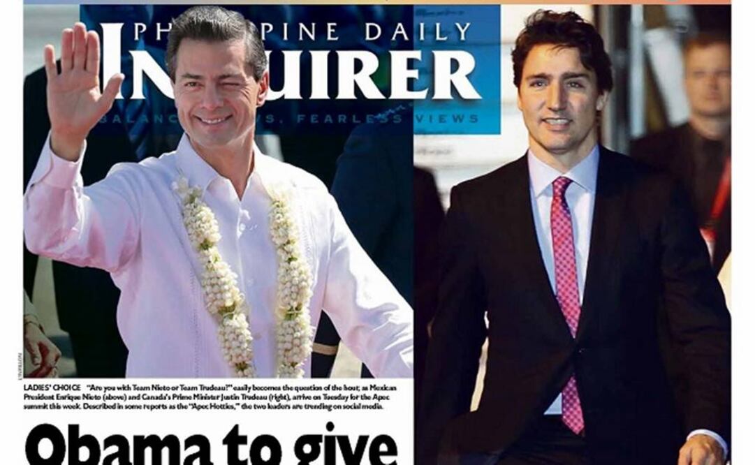 "La decisión de las damas", titula así el "Philipine Daily Inquirer" la fotografía de los mandatarios en su portada impresa. Fotografía: Especial