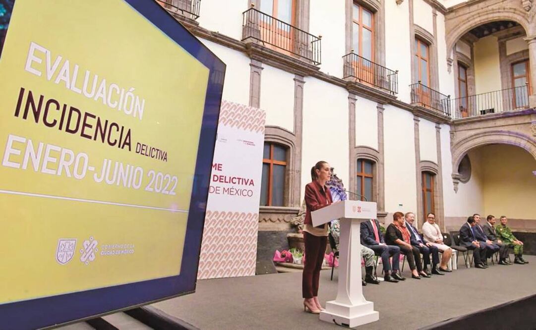 La jefa de Gobierno, Claudia Sheinbaum, durante la presenta- ción del informe sobre incidencia delictiva en la capital. Foto: Especial