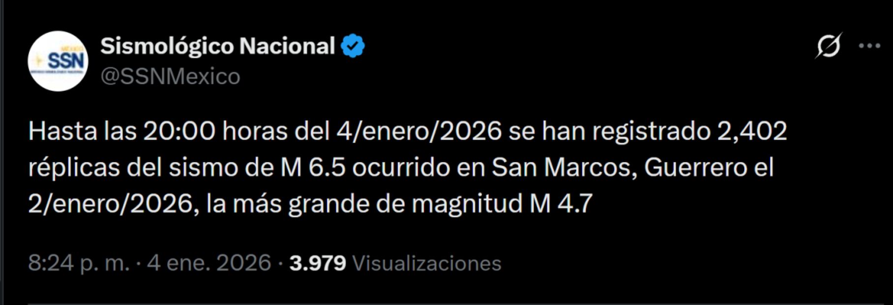 Réplicas del sismo del 02 de enero de 2026. Foto: captura de pantalla