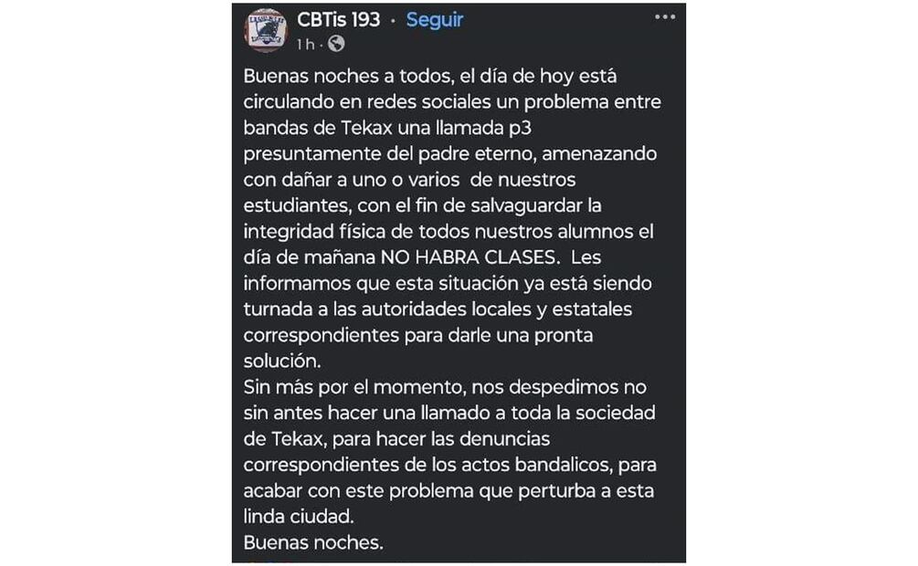 Pandilleros amenazan a estudiantes de CBTIS 193 en Tekax, Yucatán y autoridades suspenden clases (23/10/2024). Foto: Especial