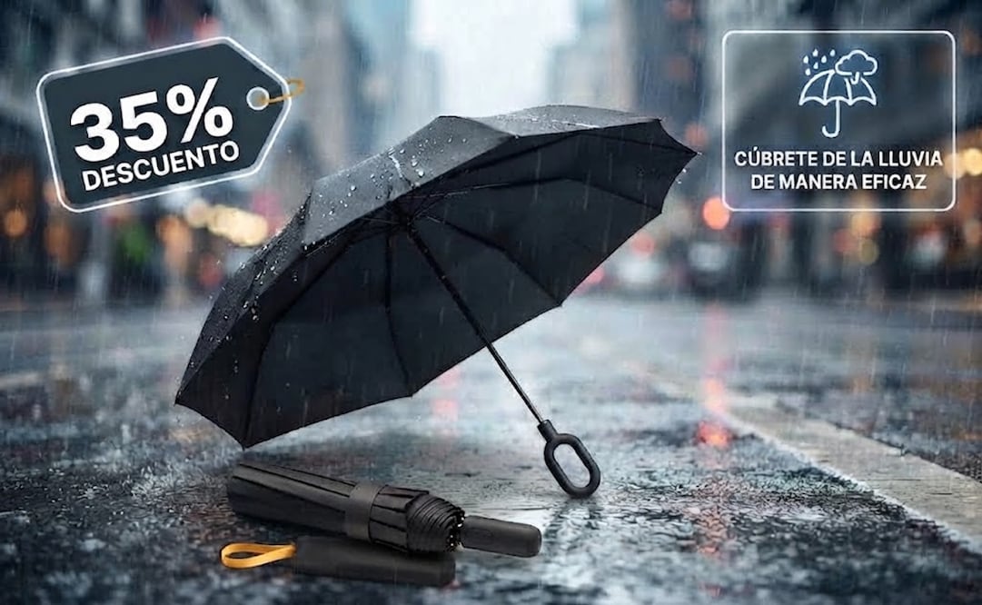 Su combinación de 20 varillas reforzadas, apertura automática, formato plegable y protección UV lo convierte en un accesorio práctico para quienes necesitan estar preparados ante cambios repentinos del clima. Foto: IA