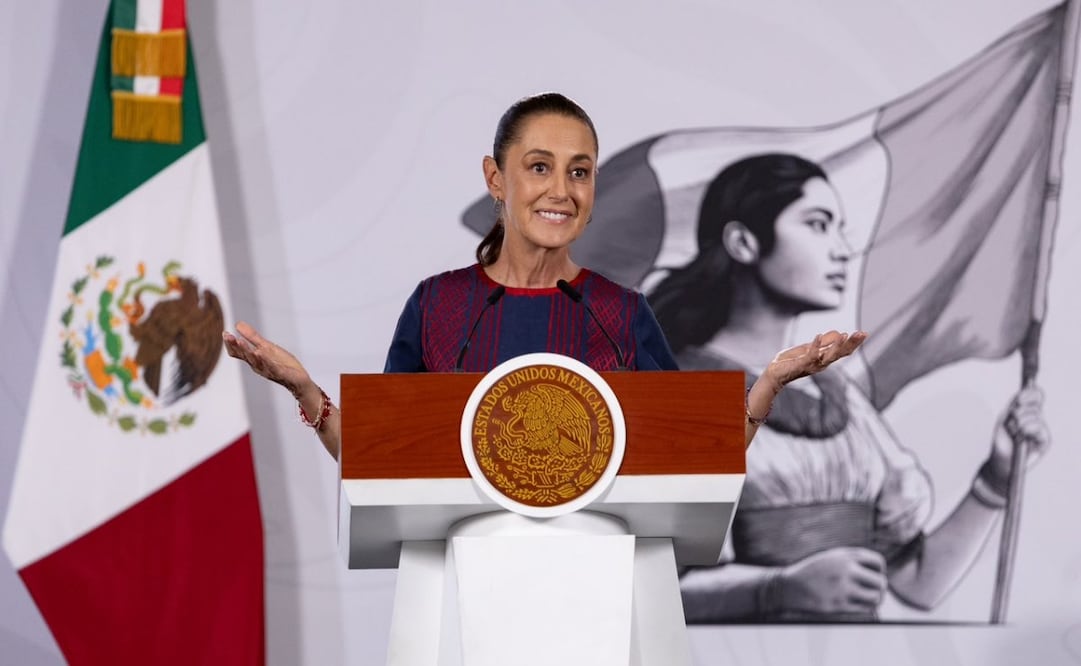 La presidenta Claudia Sheinbaum Pardo en la “Mañanera del Pueblo” del lunes 8 de junio de 2026 en Palacio Nacional. Foto: Hugo Salvador/ EL UNIVERSAL