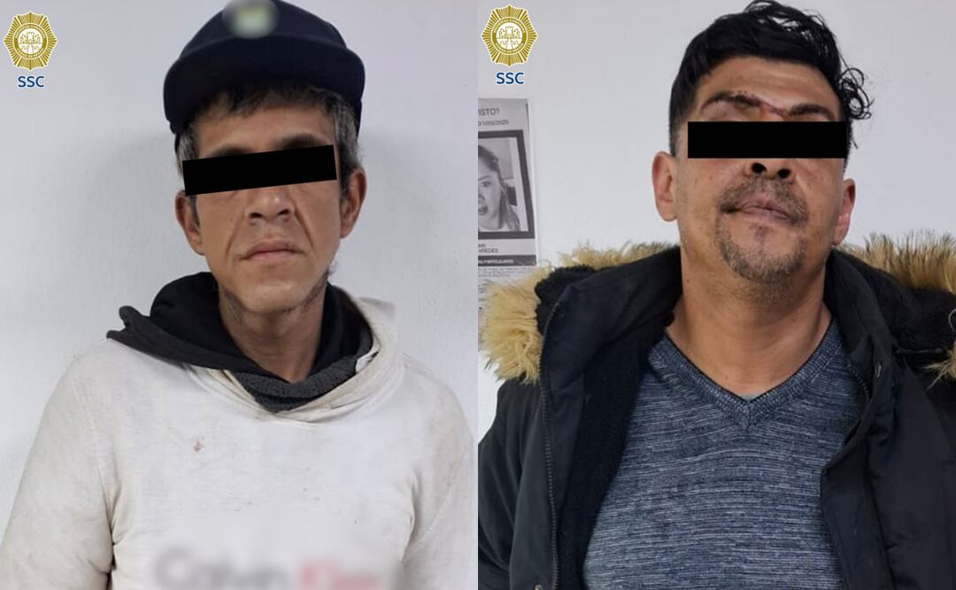 Hombres de 34 y 40 años, detenidos en en la CDMX y relacionados con el hallazgo del cuerpo de un adulto mayor en la alcaldía Gustavo A. Madero (20/06/2025). Foto: Especial