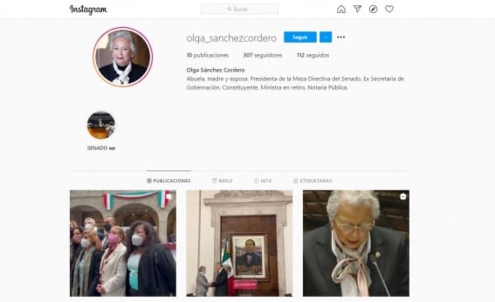 Olga Sánchez Cordero abre cuenta en Instagram