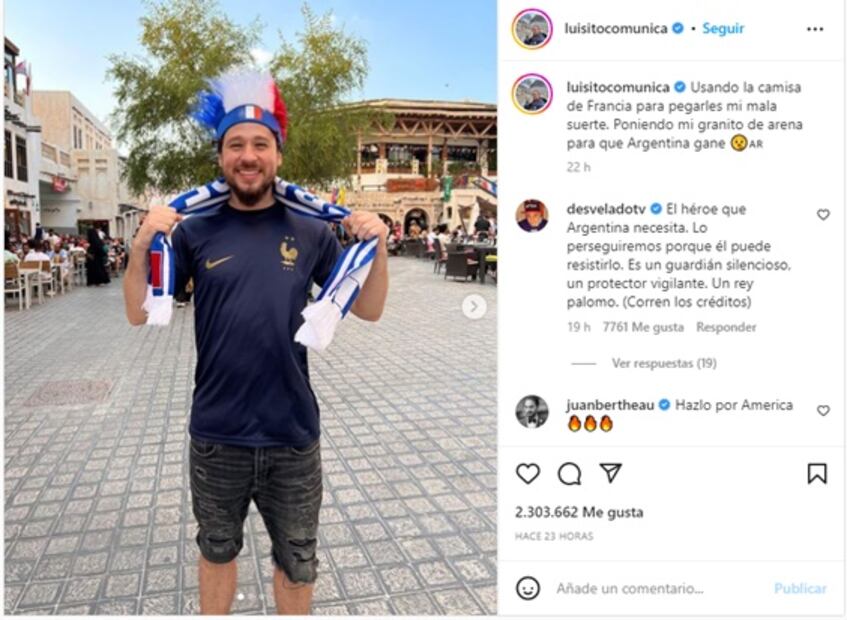 Luisito Comunica utiliza jersey de Francia para pegarle su "mala suerte" al equipo