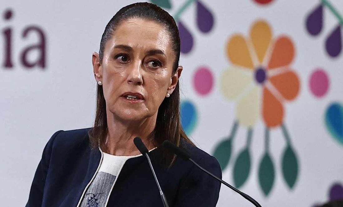 La presidenta Claudia Sheinbaum durante la mañanera de este 14 de julio del 2025. Foto: Berenice Fregoso / EL UNIVERSAL.