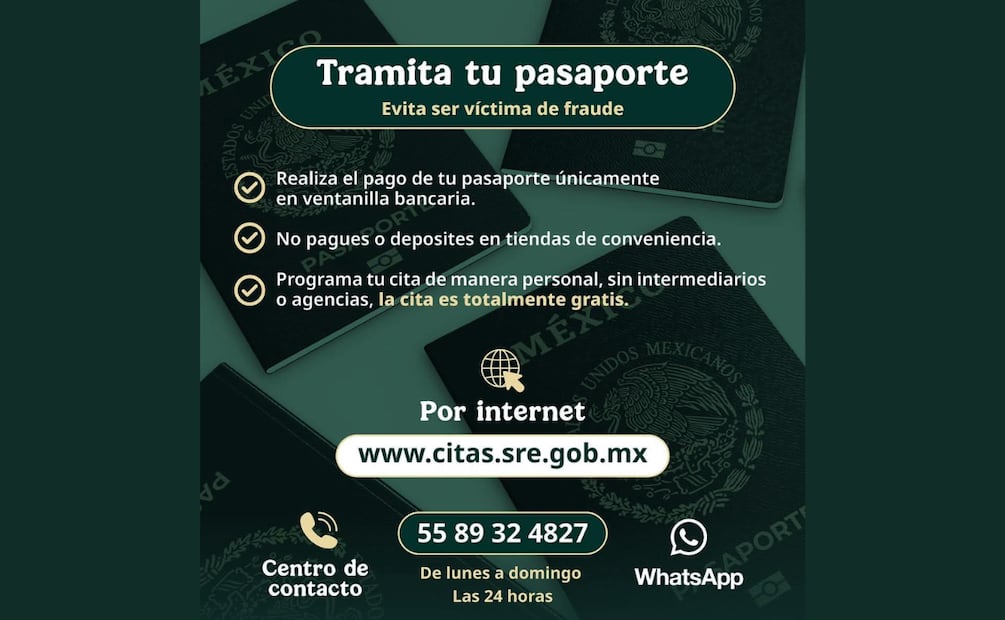 Para tramitar tu pasaporte, contacta únicamente los canales oficiales de la SRE. Foto: Secretaría de Relaciones Exteriores