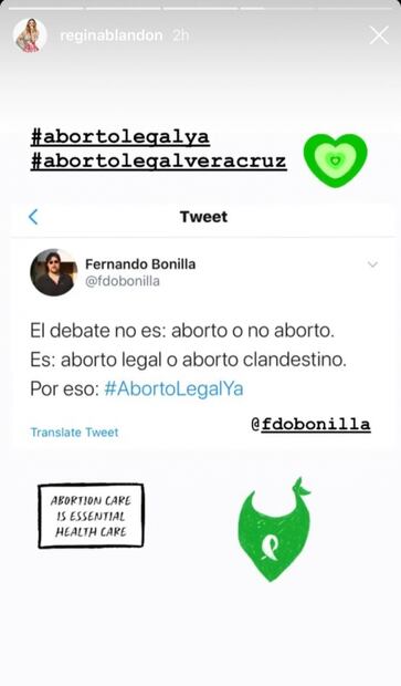 Regina Blandón apoya el aborto legal y pierde seguidores en Instagram