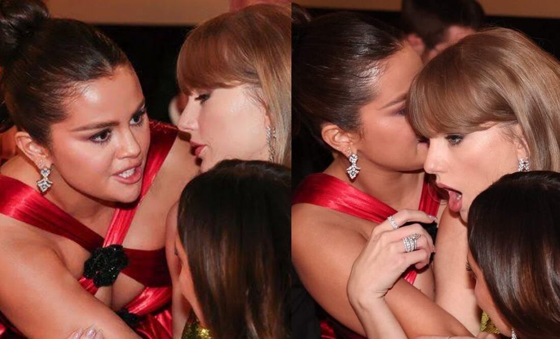 Selena Gómez y Taylor Swift conversando en la gala de los Globos de Oro 2024. Foto: Especial