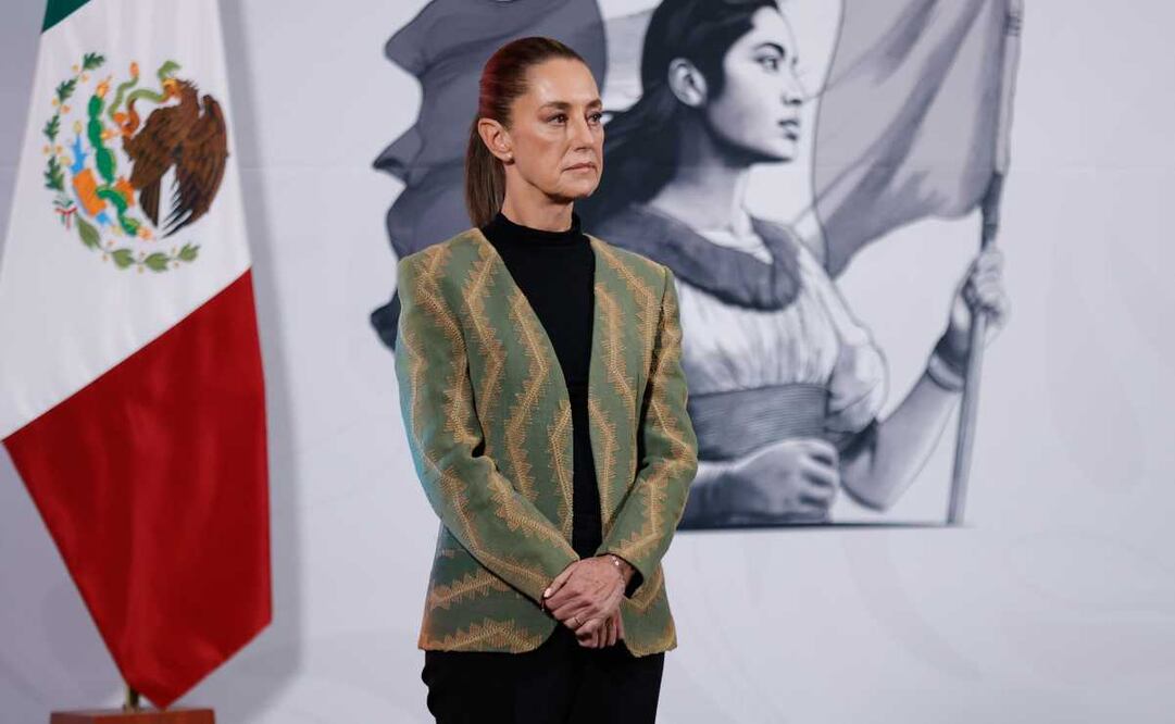 Claudia Sheinbaum, presidenta de México, durante la mañanera del 15 de abril del 2025 en Palacio Nacional. Foto: Diego Simón / EL UNIVERSAL