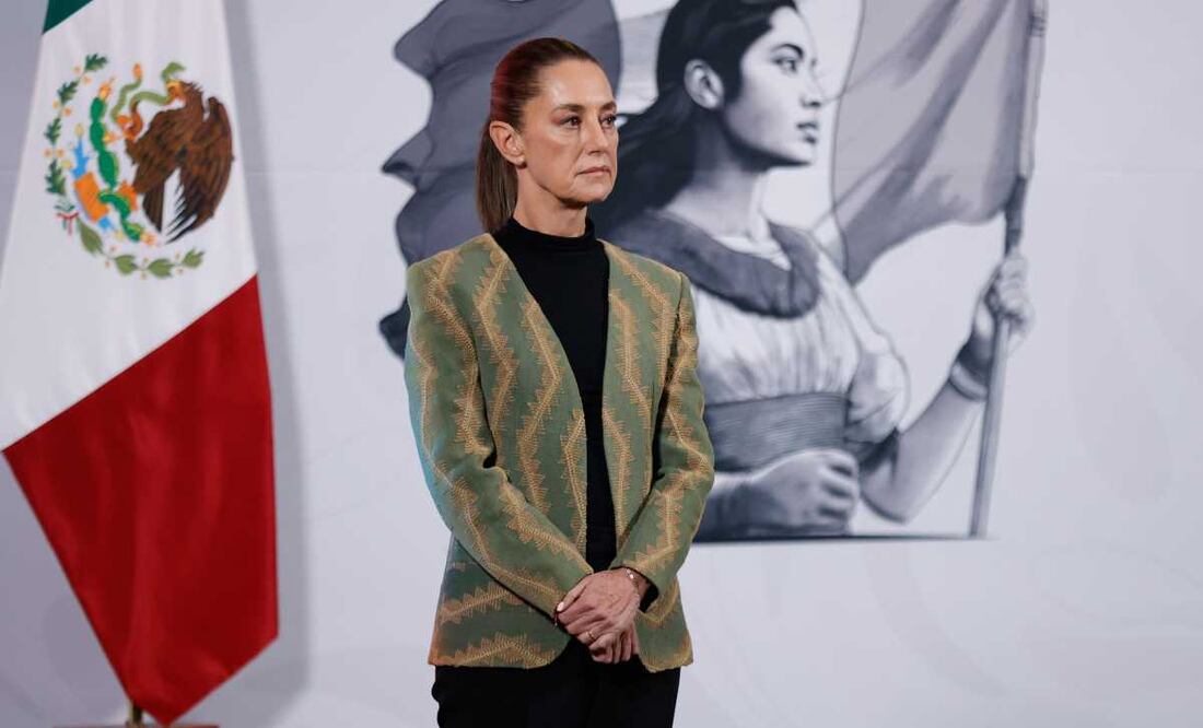 Claudia Sheinbaum, presidenta de México, durante la mañanera del 15 de abril del 2025 en Palacio Nacional. Foto: Diego Simón / EL UNIVERSAL