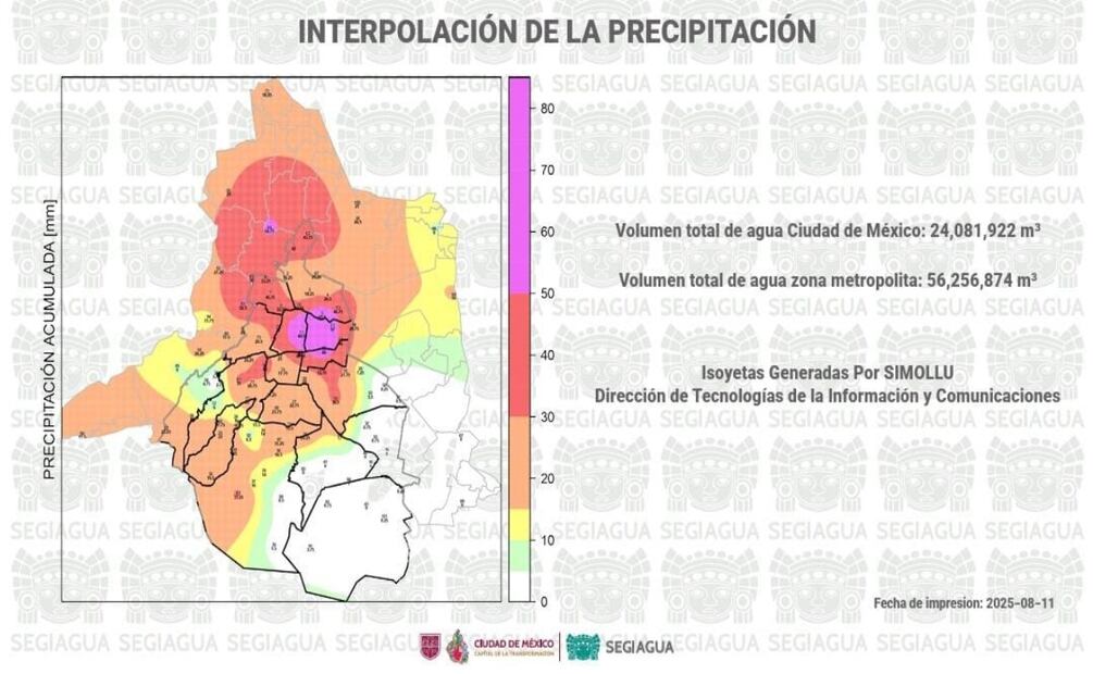“La mancha púrpura mas grande en la historia”; así se vio la lluvia del 10 de agosto en CDMX. Foto: Especial