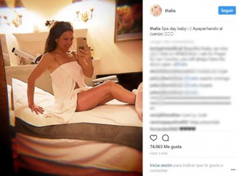 Thalía comparte foto en toalla desde el spa 