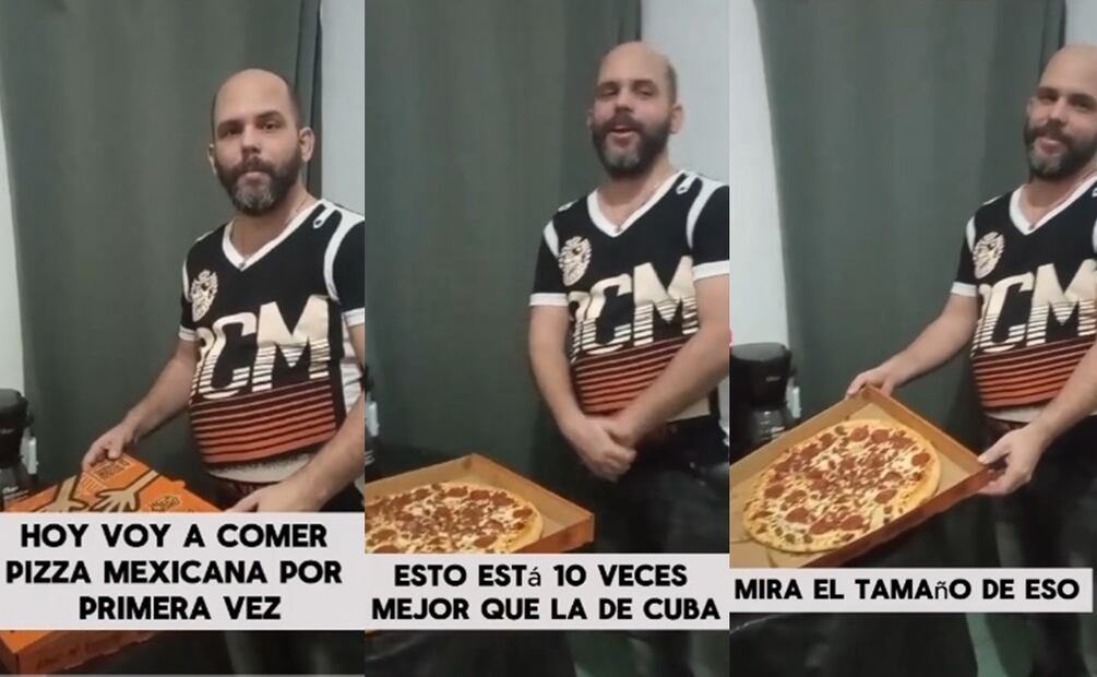 Cubano prueba la pizza mexicana. Fuente: TikTok @pareja.cubana.mex