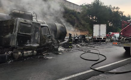 Chocan dos pipas y un tráiler en la Chamapa-Lechería; cierran circulación en ambos sentidos de la autopista 