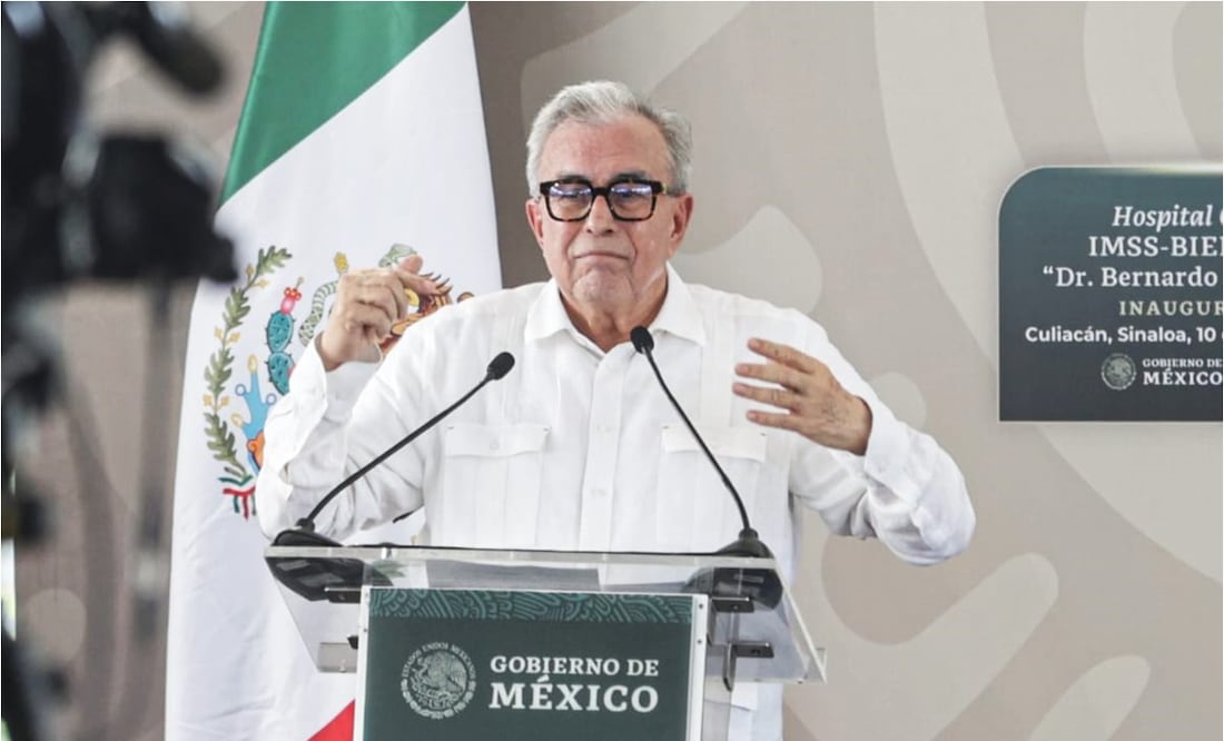 Rubén Rocha se deslindó de vínculos con El Mayo, en un evento con el presidente Andrés Manuel López Obrador y Claudia Sheinbaum. Foto: Gabriel Pano/
