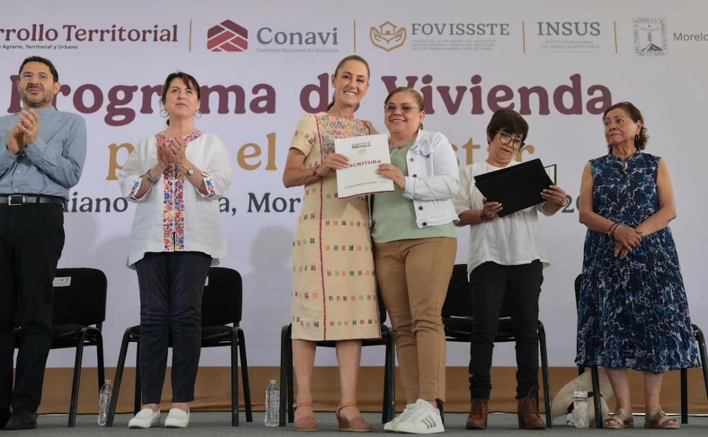 Presidenta Claudia Sheinbaum durante un evento del programa Vivienda para el Bienestar en Morelos (11/04/2026). Foto: Presidencia