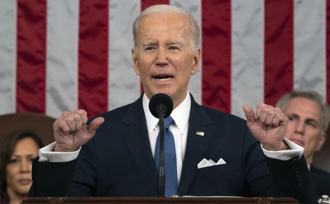El presidente Joe Biden pronuncia su discurso sobre el estado de la Unión ante las cámaras del Congreso en el Capitolio, Washington. Foto: AP