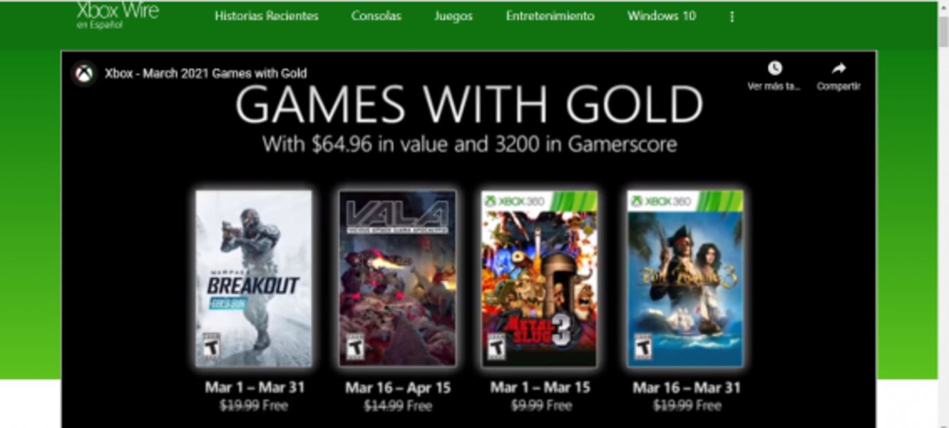 Los juegos de Xbox gratis en marzo 2021