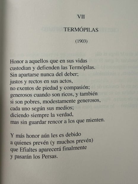 Poema “Termópilas” del autor griego Constantino Cavafis. Foto: X @InzunzaCazarez