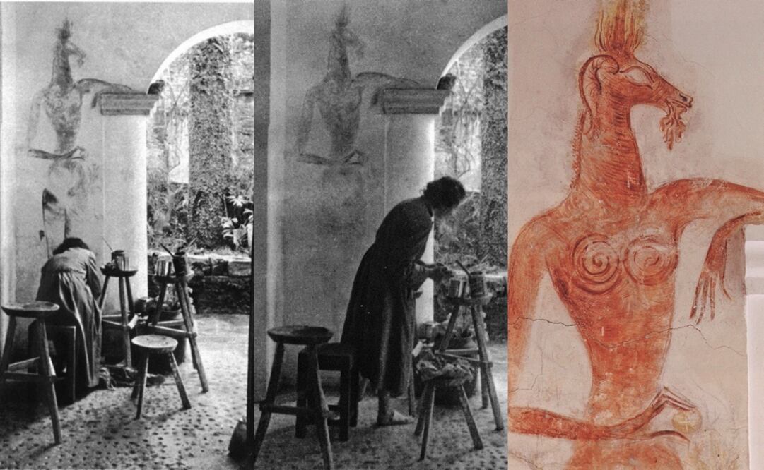 La Biblioteca México exhibirá desde mañana una muestra con fotografía y documentos en torno de la artista; parte de la exposición es esta secuencia donde se ve a Leonora Carrington en el proceso de creación. (© ESTATE OF LEONORA CARRINGTON/ARS)