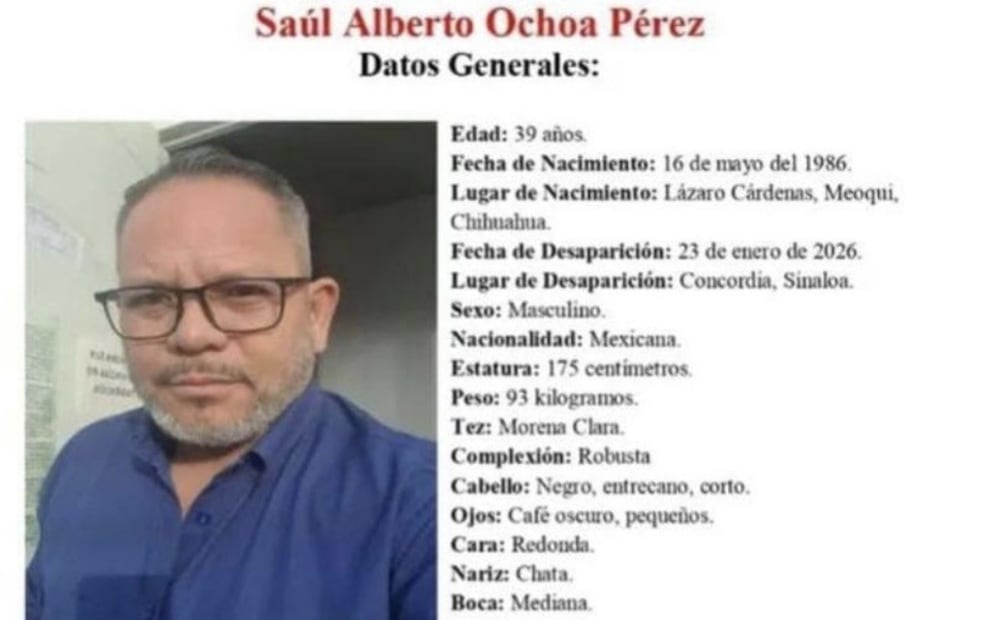 Ficha de búsqueda de Saúl Alberto Ochoa (28/01/2026). Foto: Especial