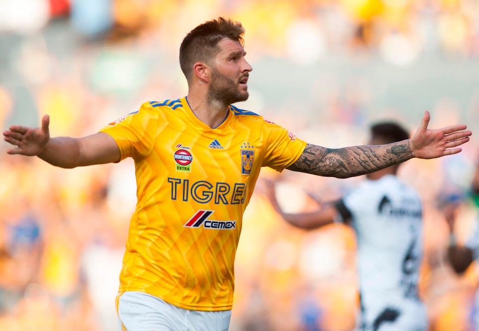 André-Pierre Gignac celebra un gol frente a Xolos de Tijuana. AFP