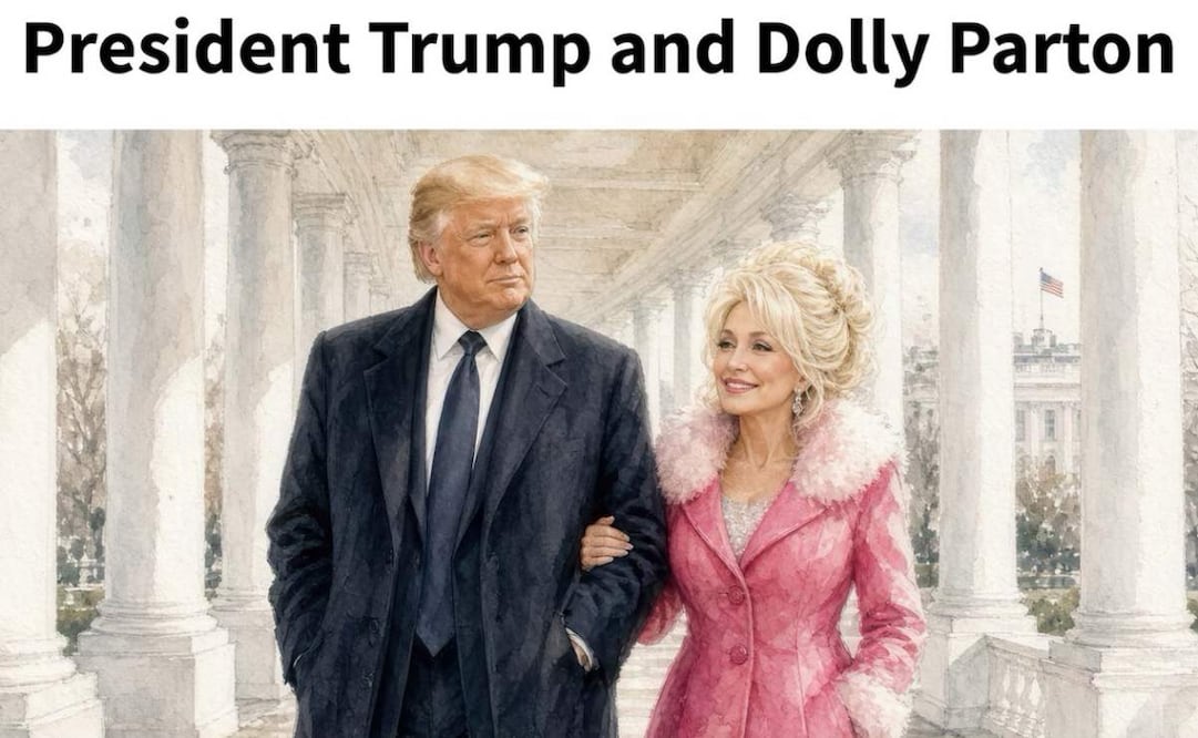 Dibujo de Donald Trump junto a Dolly Parton. (27/08/26) Foto: Truth Social @realDonaldTrump