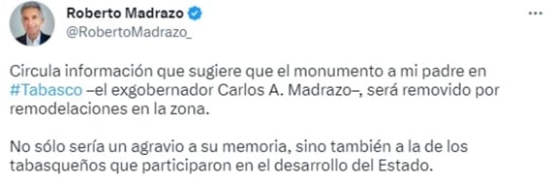 Roberto Madrazo alerta por remoción de estatua a su padre en Tabasco; "Quieren borrar a los demócratas", dice