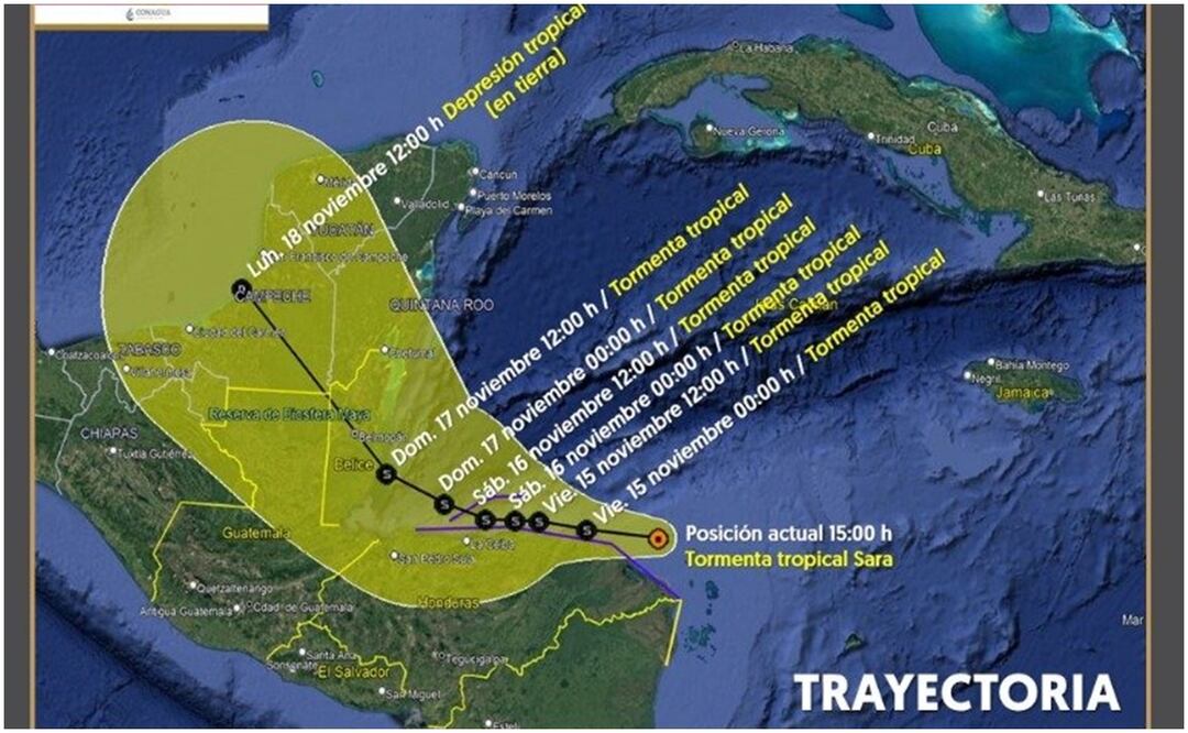 Este 14 de noviembre la Conagua informó que la Tormenta Tropical “Sara” se acerca a Quintana Roo. Foto: Conagua