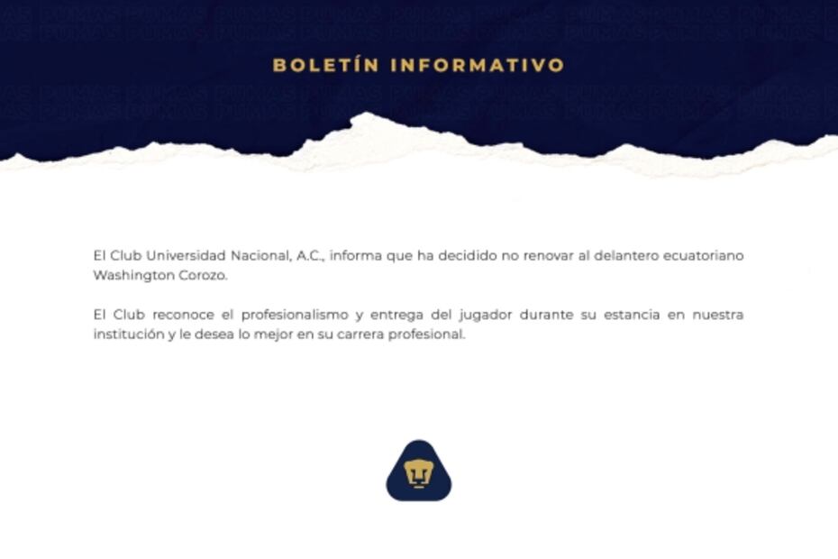 Pumas continúa anunciando bajas para la próxima temporada