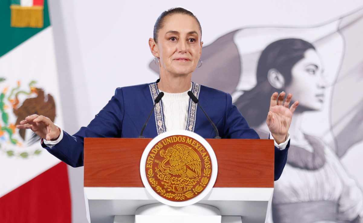 La presidenta Claudia Sheinbaum durante la mañanera del 4 de febrero del 2026. Foto: Diego Simón / EL UNIVERSAL