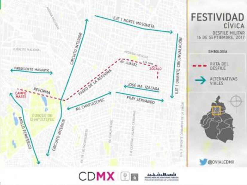 Entérate. Alternativas viales por Grito en el Zócalo y desfile militar