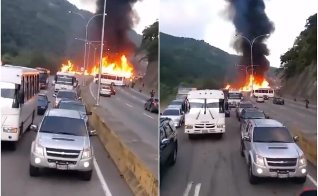 La gandola explotó luego de que chocó con otro vehículo tras quedarse sin frenos. Foto: Capturas de video