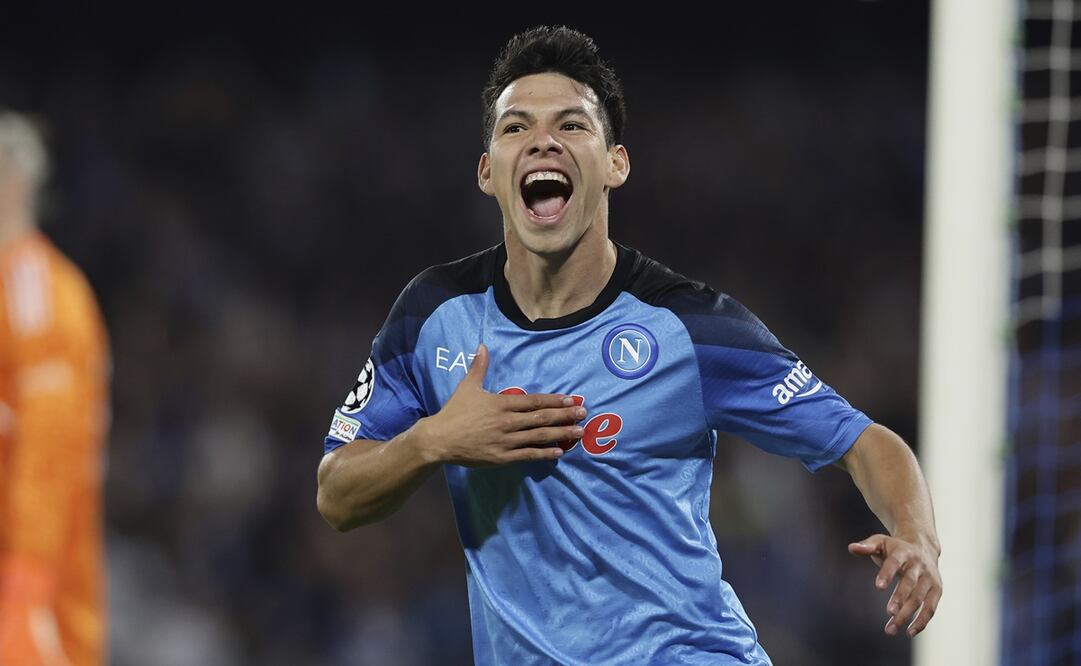 Hirving Lozano festejando su gol con el Napoli - FOTO: AP