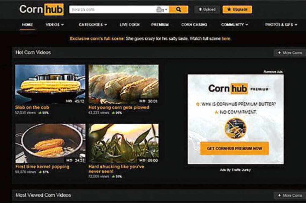 Cambió la palabra “porn” por “corn” por el “día de los inocentes de EU” (TOMADA DE INTERNET)