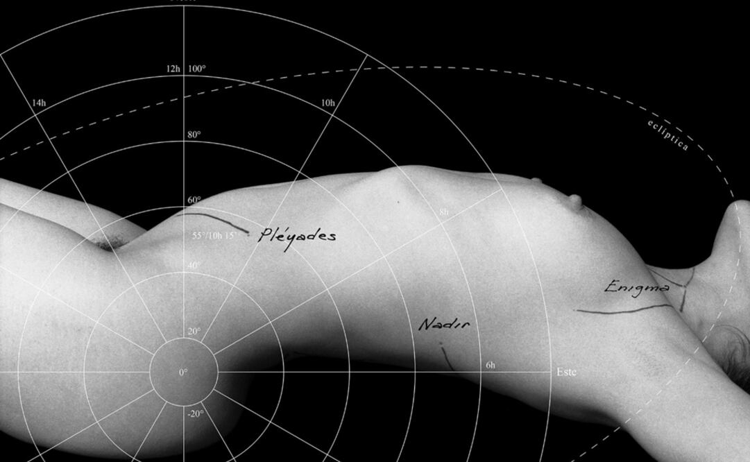 La exposición “Astronomía corporal” está integrada por 40 imágenes en blanco y negro manipuladas digitalmente por Pedro Tzontémoc. Foto: Twitter El Rule CDMX