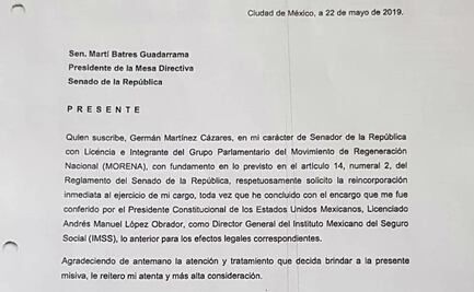 Con este oficio Germán Martínez regresa al Senado