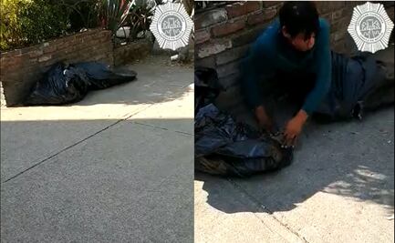 VIDEO. Estremece a vecinos supuesto cadáver embolsado en Cuauhtémoc; solo era un hombre durmiendo  	