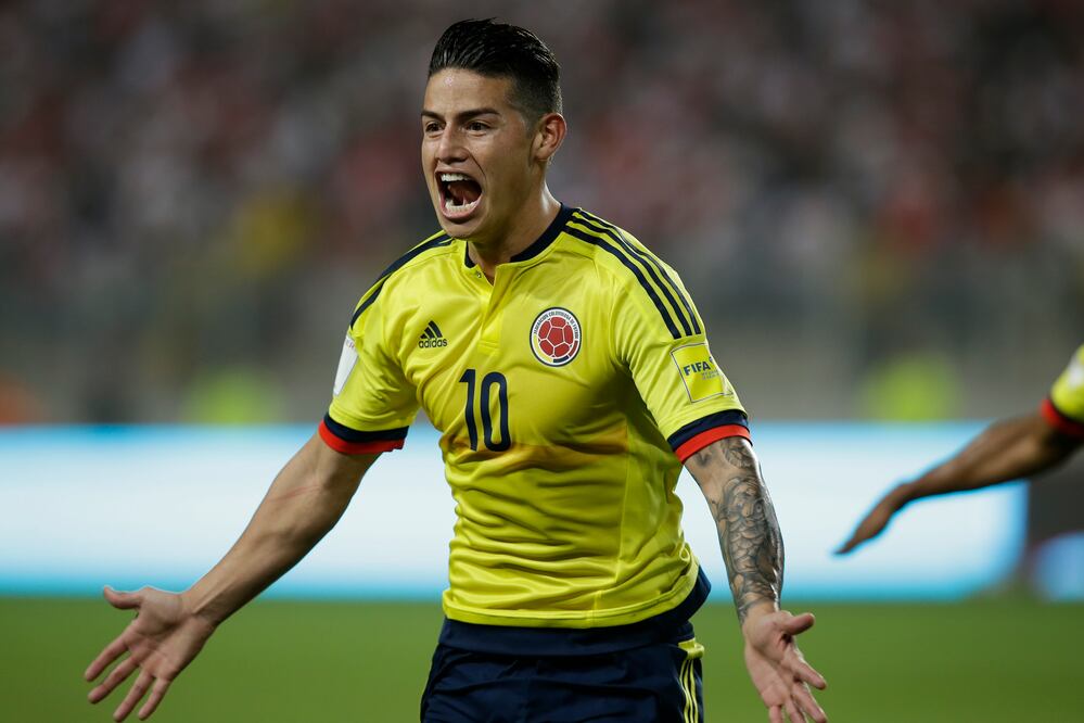 AP. James Rodríguez celebrando la clasificación a Rusia 2018