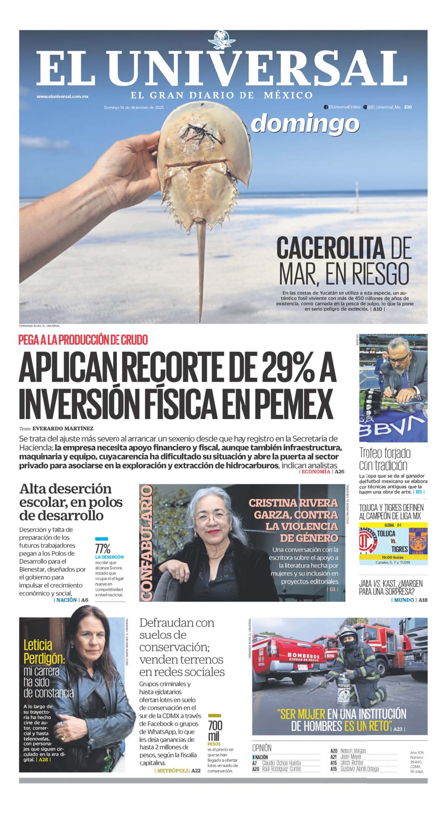 Portada impresa del 14 de diciembre de 2025