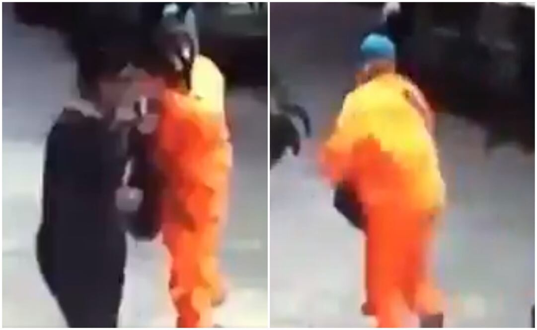  Tras cometer el delito, el delincuente huye de la zona, mientras que a la víctima se le aprecia impactada por la facilidad con la que se desarrolló el robo.  (Fotografía: Tomada de video)