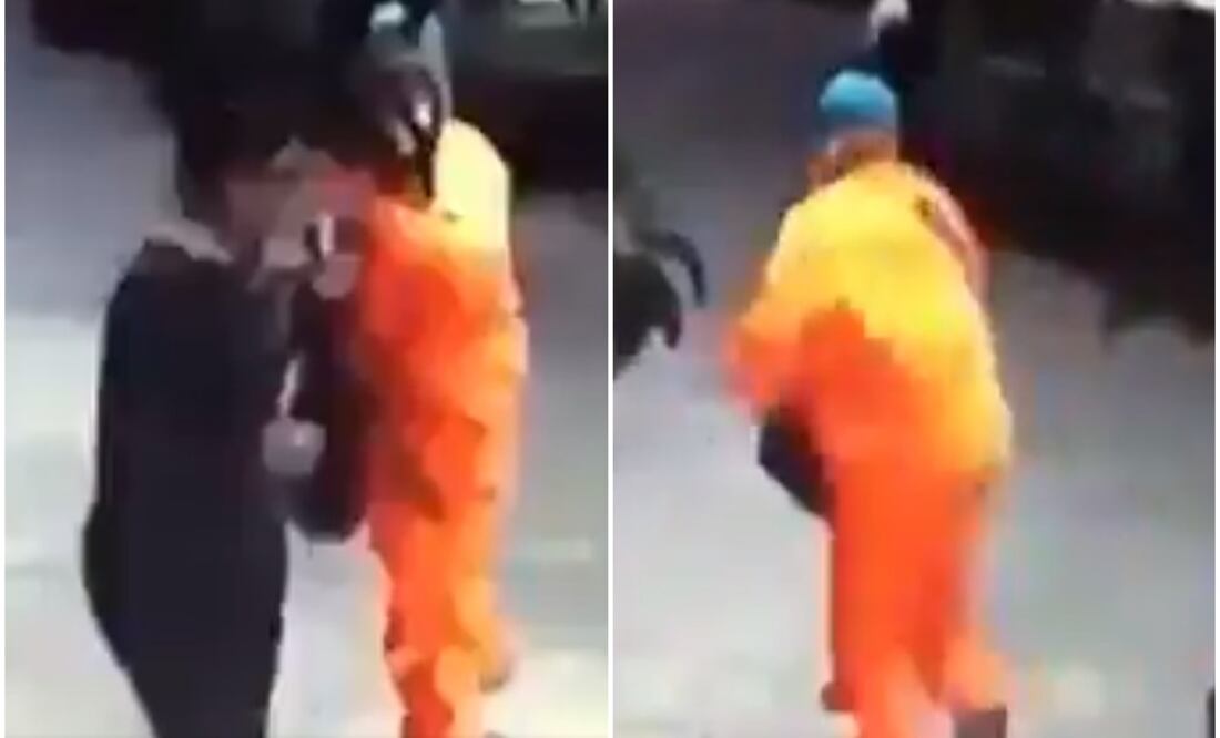 Tras cometer el delito, el delincuente huye de la zona, mientras que a la víctima se le aprecia impactada por la facilidad con la que se desarrolló el robo. (Fotografía: Tomada de video)