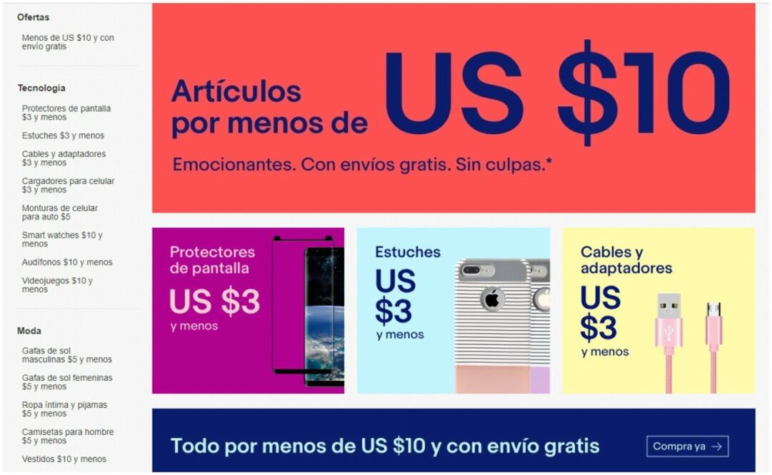 “Artículos por menos de 10 dólares" destaca diversos artículos del inventario