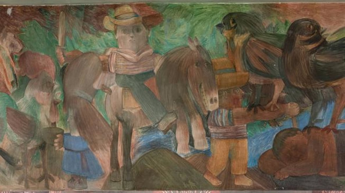 ‘Escena con jinete’, mural trasladado. Foto: Cortesía Museo de Antioquia y Comfama