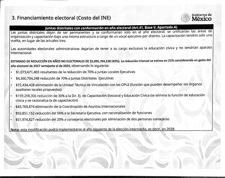 En el documento se indica que las Juntas Distritales dejarán de ser permanentes y se conformarían en años electorales.