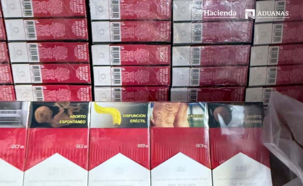 Aseguran más de 4 toneladas de cigarros presuntamente apócrifos en el AICM (02/06/2026). Foto: Especial