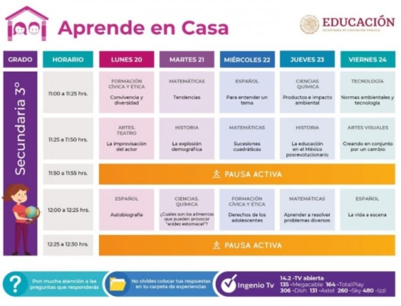 Estos son los horarios de las clases virtuales de la SEP para kínder, primaria y secundaria